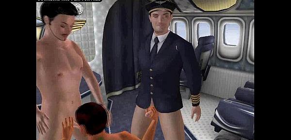 Horny 3D cartoon hunk double teamed on an airplane